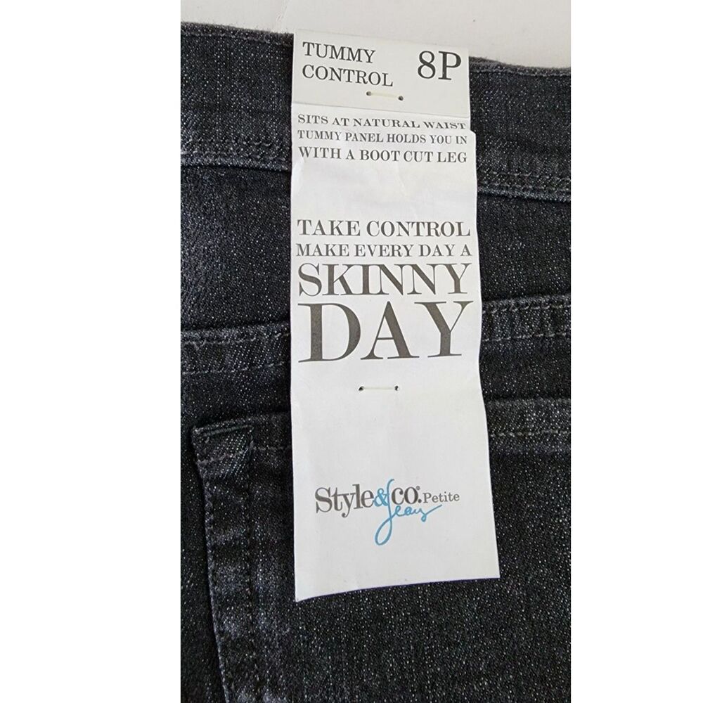 NWT Style & CO Tummy Control Black Boot Cut Tint Jeans Sz 8P - Picture 7 of 9